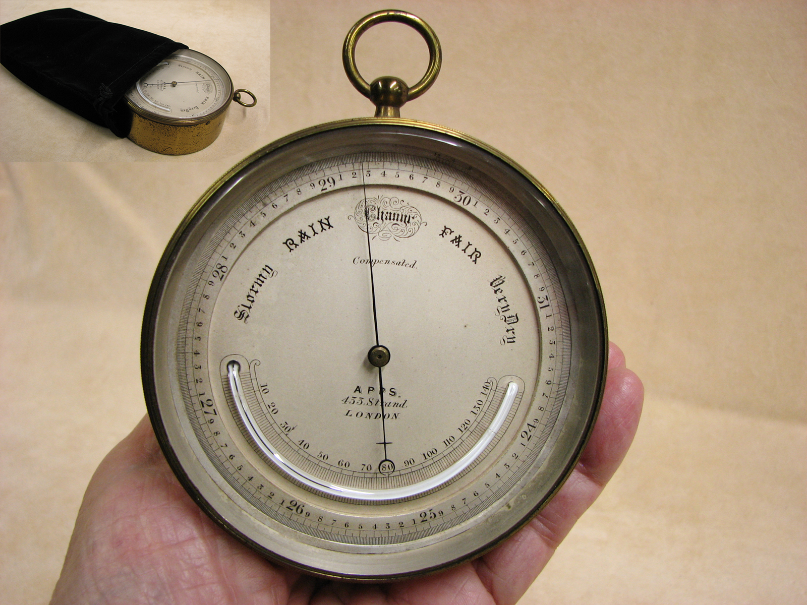 19th century Alfred Apps aneroid barometer with thermometer